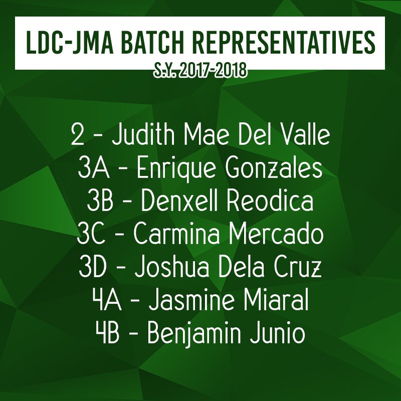 officialldcjma's tweet photo. Good day, BA! Your batch representatives have finally been chosen. May we all work together as a team to make the BA community even better! https://t.co/ONNBIBo4HY