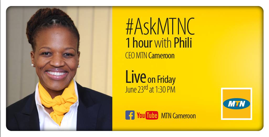 MTNCameroon's tweet photo. Do you have questions for the CEO of @MTNCameroon? Join us this Friday on Facebook and YouTube. @Phili_Sibiya will be live... 😉 #AskMTNC https://t.co/a3En4dL6u8