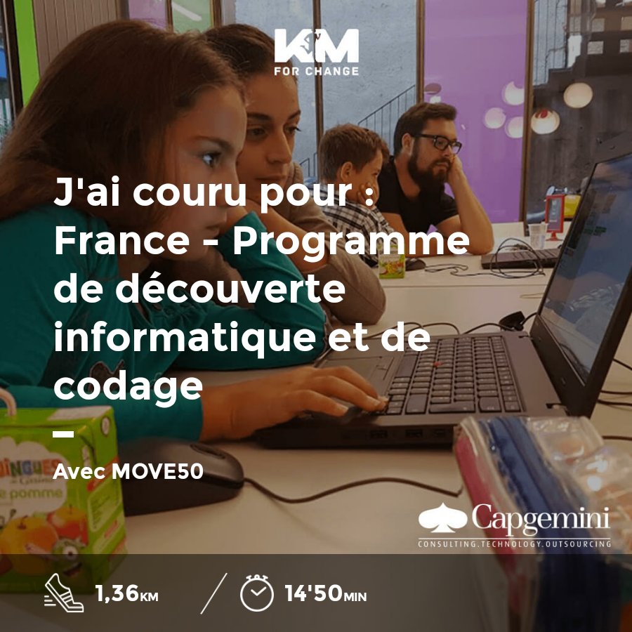 Courir pour célébrer les 50 ans de Capgemini. Mes km ont été transformés en don pour cap sur le code- #capgemini50