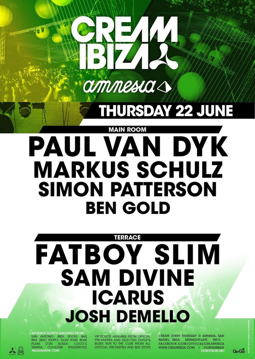 Tonight we have <a href="/PAULVANDYK/">Paul van Dyk</a> and <a href="/FatboySlim/">Fatboy Slim</a> headlining Cream <a href="/Amnesia_Ibiza/">Amnesia Ibiza</a> 🙌🙌 This will be good #ibiza2017 #bigtunes