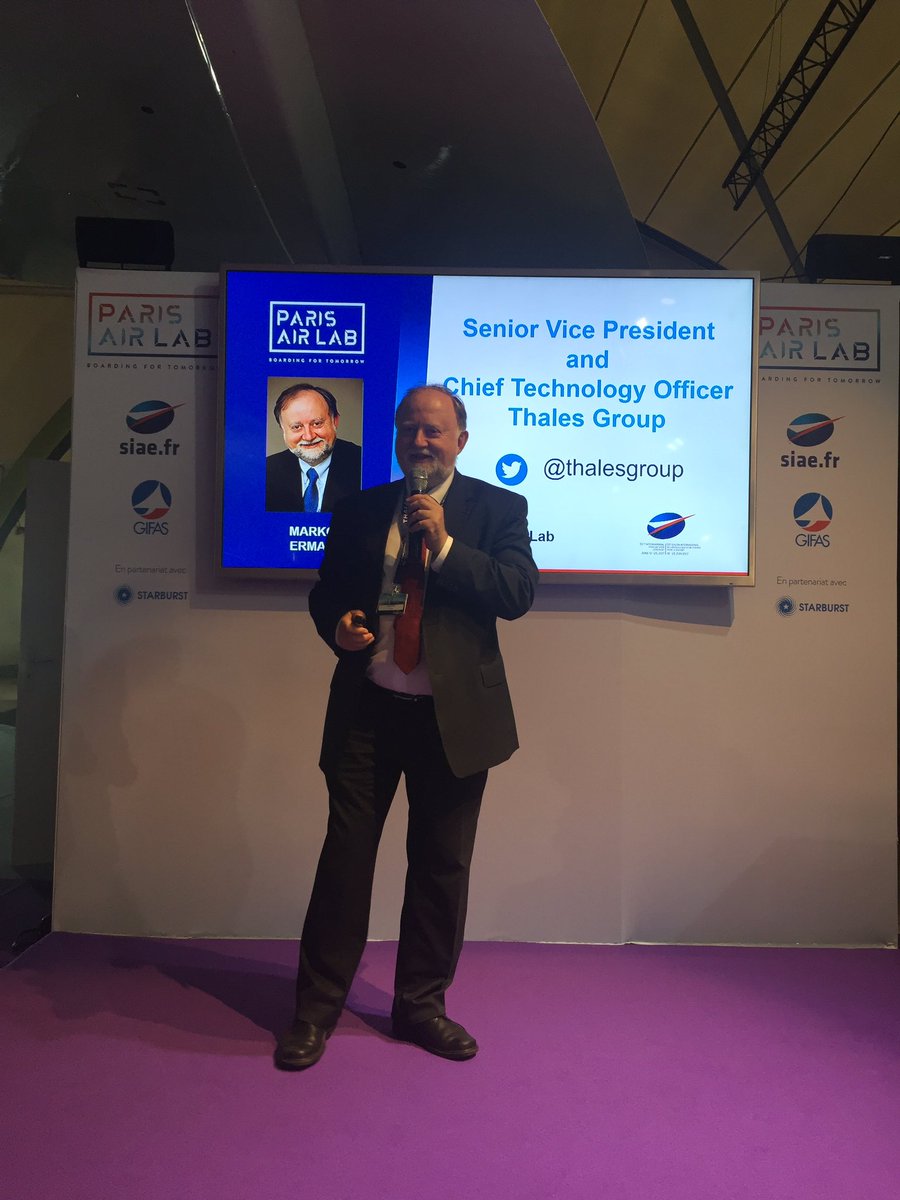 starburstaero's tweet photo. "Artificial Intelligence will make life better for customers" according to Marko Erman from @thalesgroup @ParisAirLab https://t.co/2HkPyJgtMX
