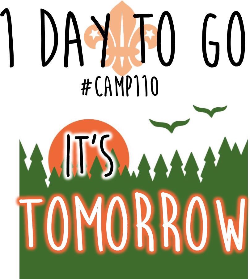 110Camp's tweet photo. Psst......tomorrow's the day!! Hope you're as excited as we are, your leaders have set up camp ready for your arrival tomorrow! #Camp110 https://t.co/H9rKEVmOJO