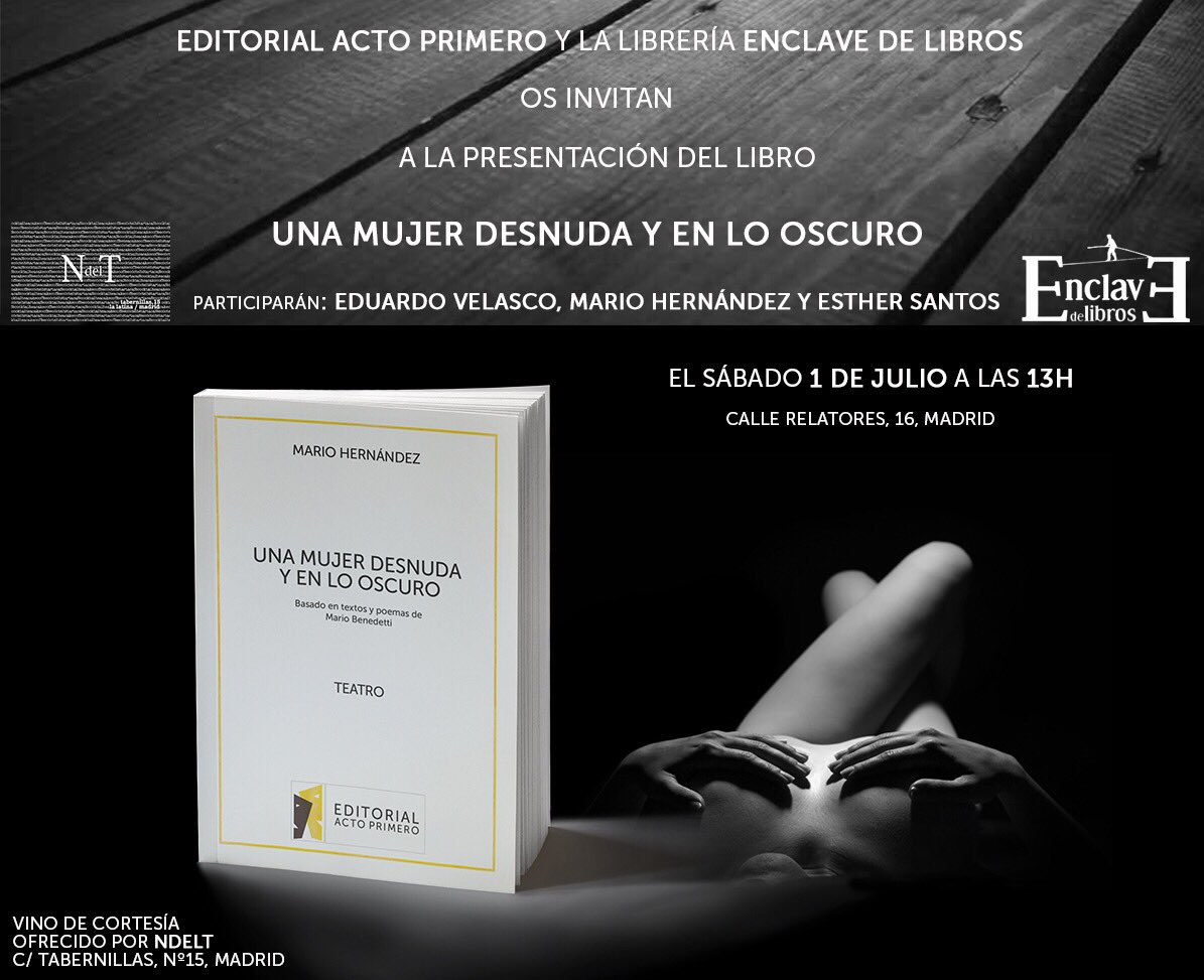 1/julio 13h en librería #EnclavedeLibros presentaremos el libro de <a href="/SherlockMario/">Mario Hernández</a> Finalizado el acto se ofrecerá un vino por cortesía #NdelT