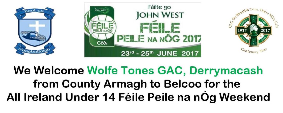 BelcooGAA's tweet photo. The @feilegaa weekend is upon us. We wish our U14 Boys the very best of Luck and looking forward to hosting @WolfeToneGAC https://t.co/TvltvMDSL0