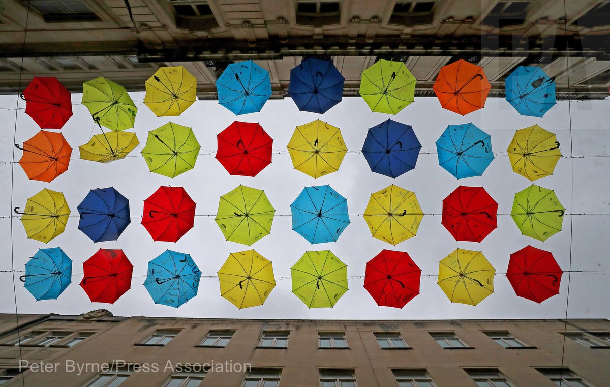 Peter_J_Byrne's tweet photo. 200 colourful umbrellas are suspended over a street in Liverpool to raise awareness for ADHD sufferers. https://t.co/8rRYFNMQt8