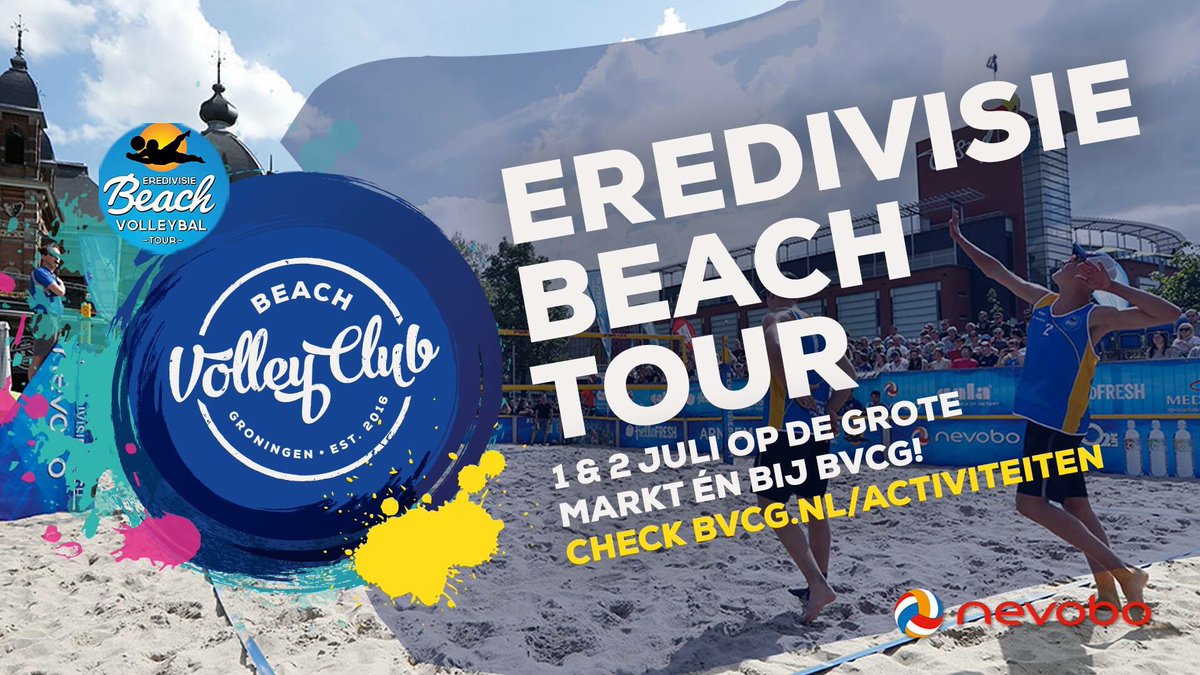 1 &amp; 2 juli: de Dela Eredivisie Beachvolleybal Tour in Groningen! Op de Grote Markt én bij ons. Zorg dat je erbij bent! #eredivisiebeach