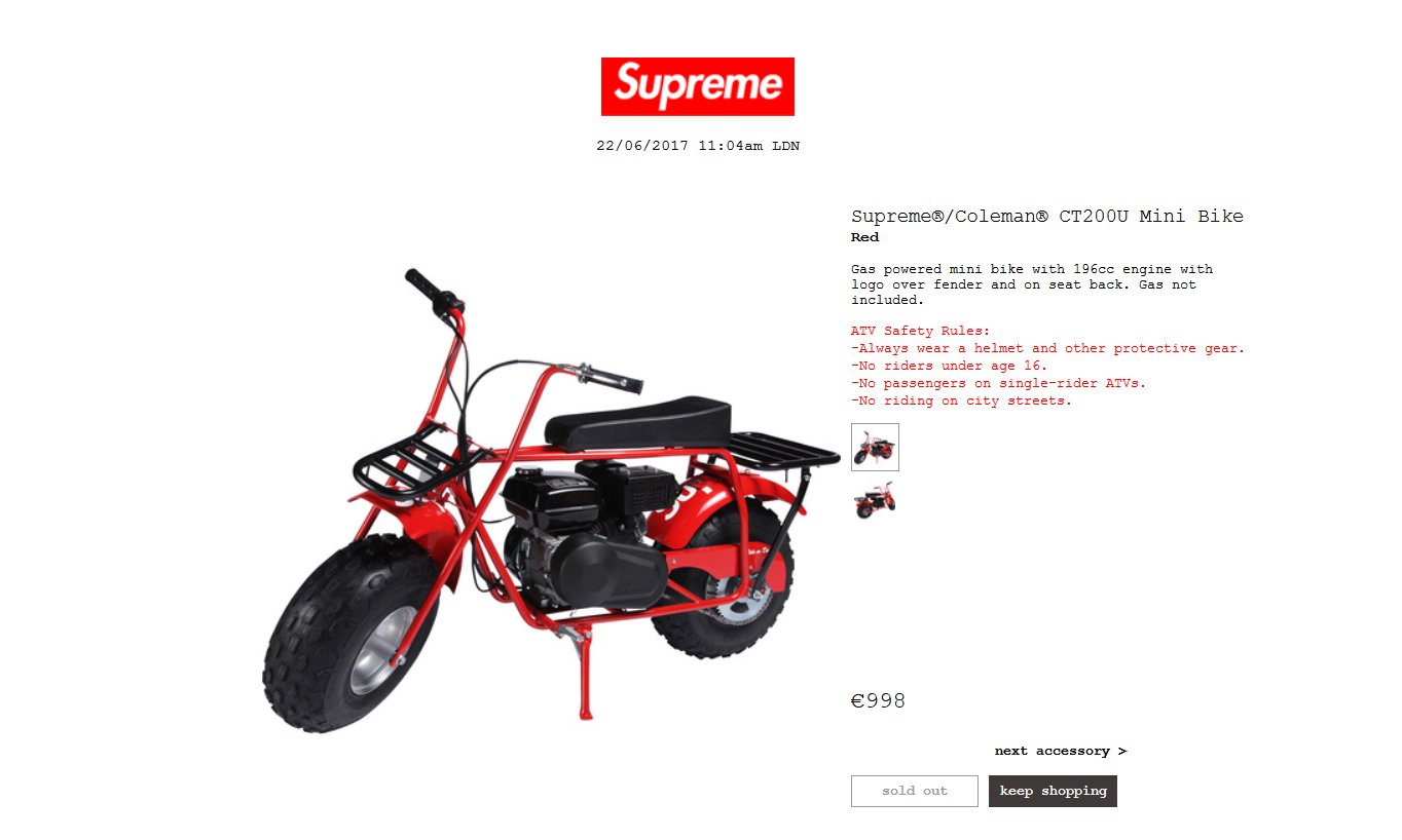 supreme coleman ct200u mini bike
