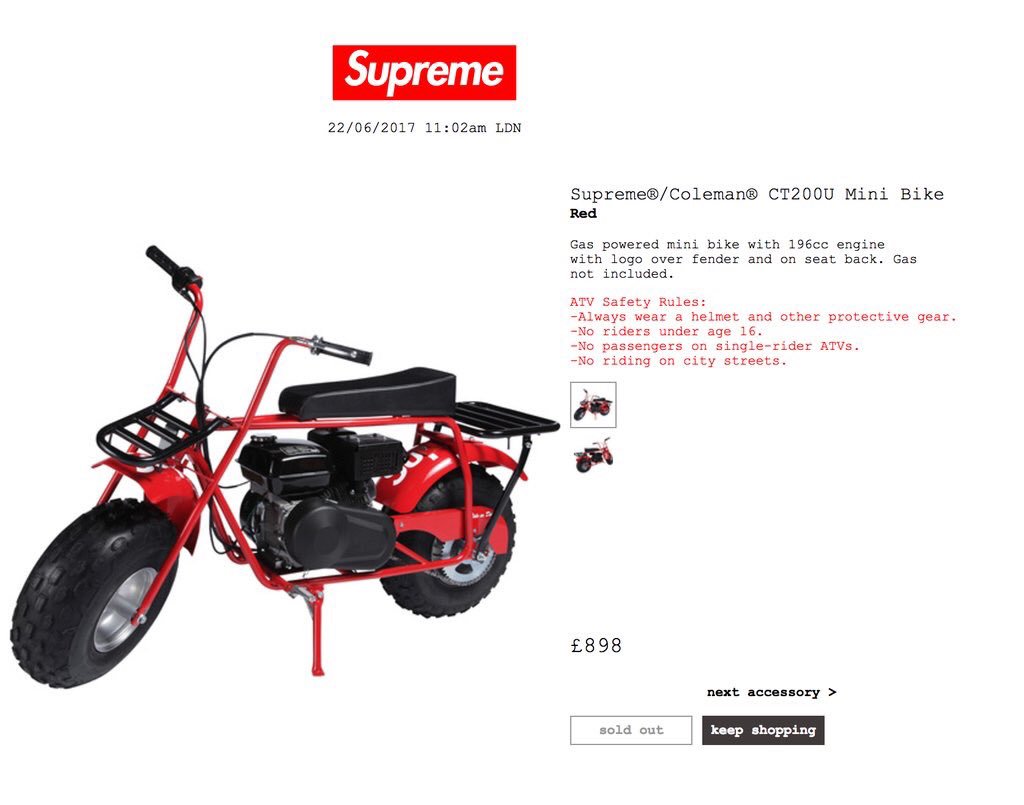supreme coleman mini bike retail