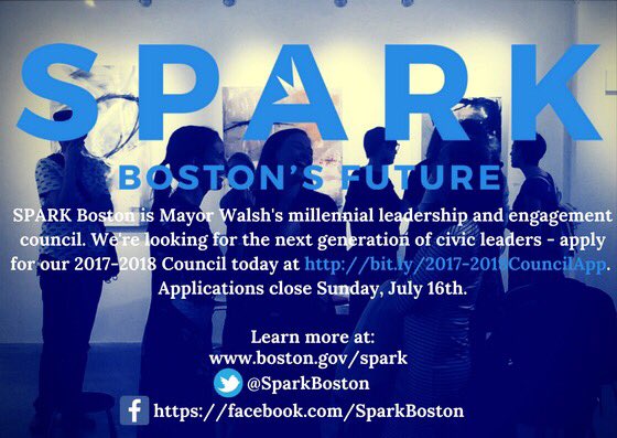 SparkBoston's tweet image. Are you a #leader &amp;amp; love #Boston? Apply to 2017-2018 #SPARKBoston Council! If you're a resident ages 20-34, apply! bit.ly/2017-2018Counc…
