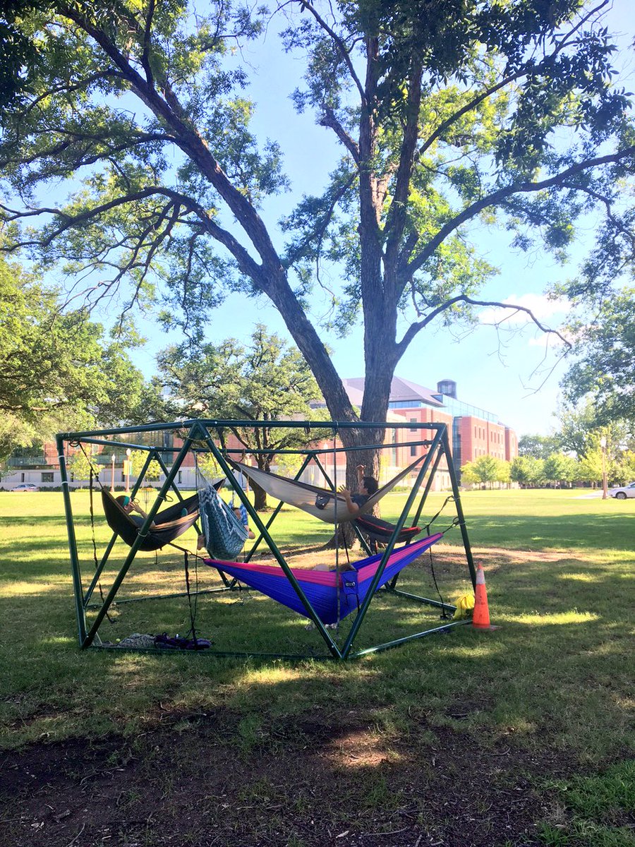 BUStuGov's tweet photo. Student enjoying the new hammock structure on campus! https://t.co/wDVofIbJIs