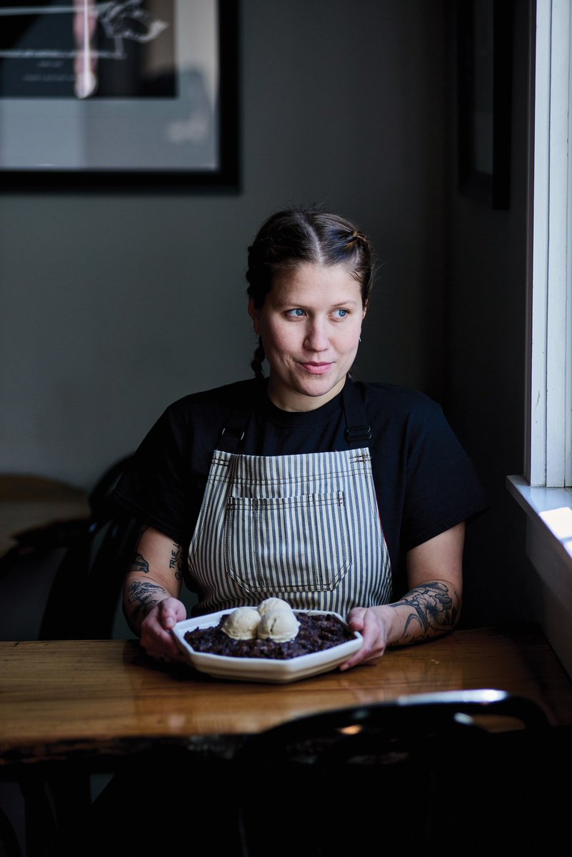 VirginiaLiving's tweet photo. Olivia Wilson of @MetzgerRVA dishes up one of our favorites: dark chocolate pretzel bread pudding w/ malt ice cream https://t.co/Q2xm1dKzn9 https://t.co/N7g8Y8su0j