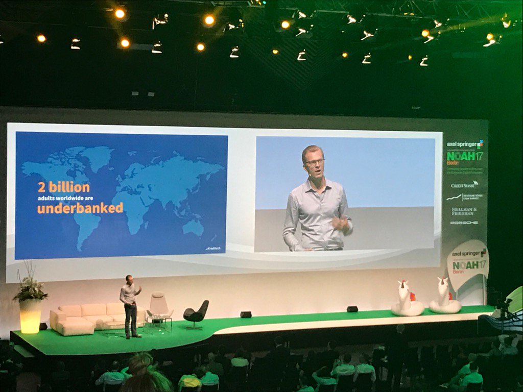 WohlfarthMiriam's tweet photo. #NOAH17 2 billion underbanked people - huge opportunities for @Kreditech + cool new product "lending as a Service " https://t.co/zJ1iS7yoks
