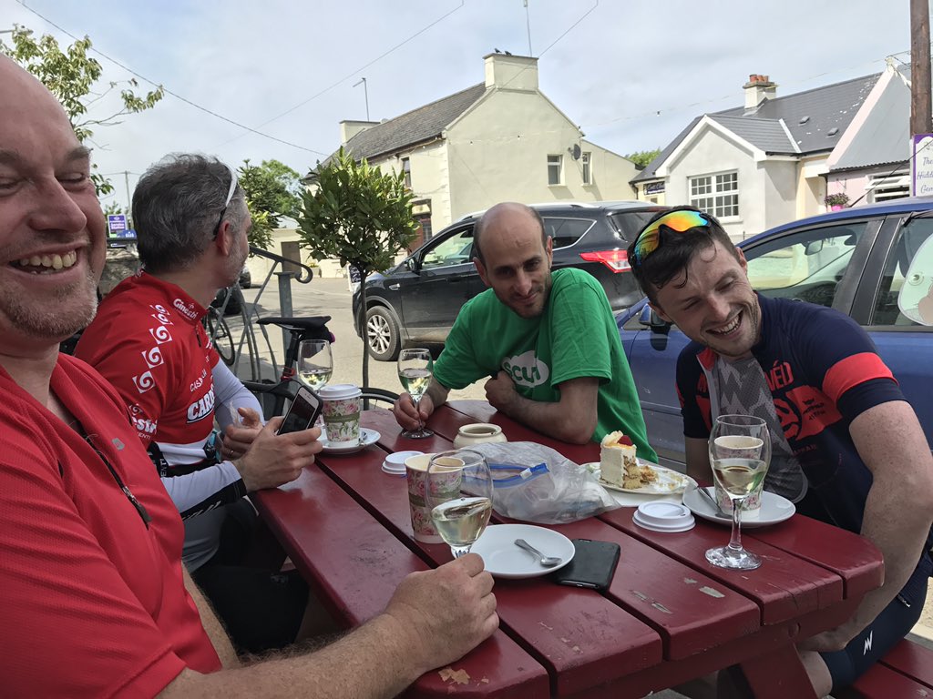 paulhayesman's tweet photo. Time trials wexford style @barrowwheelers @elwexicano preparing for a2 with coffee, cake and wine. @scurri #flurrytoscurri https://t.co/n2JFaFOkdJ