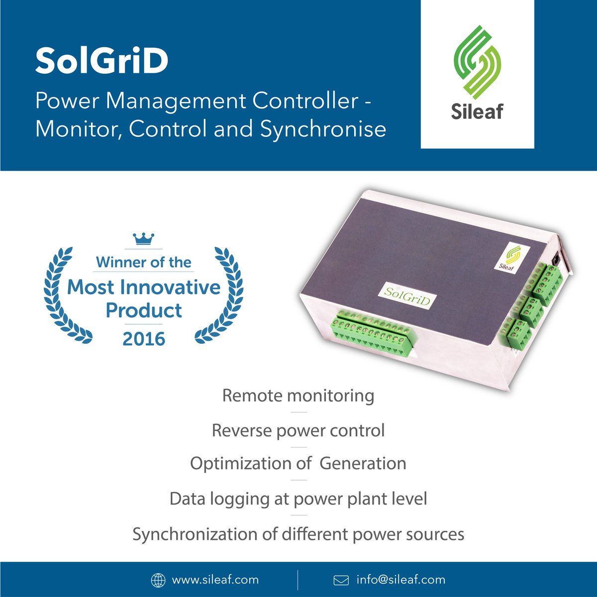 SileafTech's tweet photo. Sileaf's award winning product - SolGriD offers best in class monitoring system
#Sileaf #SolGriD #SolarController #PowerManagementController https://t.co/NQE211h9Xd