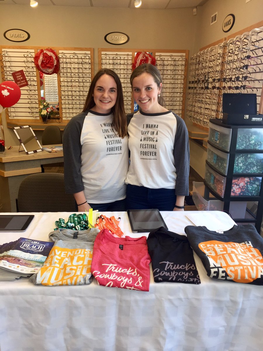 CavendishFest's tweet photo. We're in #Fredericton at @VogueOptical from 12pm- 7pm today! We've got merchandise &amp; #beachbands of course! #cbmf2017 https://t.co/PMF6VJROpg