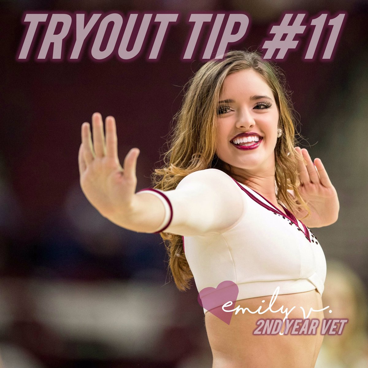 AggieDanceTeam's tweet photo. Our final #TryoutTipThursday comes from 2nd Year Vet, Emily V.! Check out our Instagram (@AggieDanceTeam) for the inside scoop! ๐ https://t.co/jtmnWzluy4