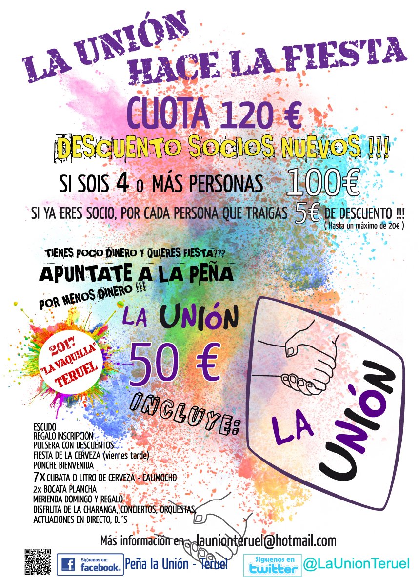LaUnionTeruel's tweet photo. Si no tienes peña todavía y quieres el mejor ambiente no lo dudes... ¡vente a la Unión! https://t.co/us2Kxl2SjK