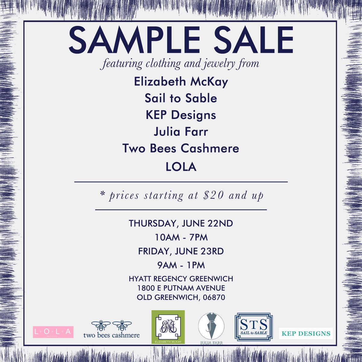 JuliaFarr's tweet photo. Today &amp; tomorrow, we'll be in Greenwich, CT for a HUGE #samplesale! Stop by &amp; check out the fabulous clothing &amp; accessories! https://t.co/pmglcCEtEm