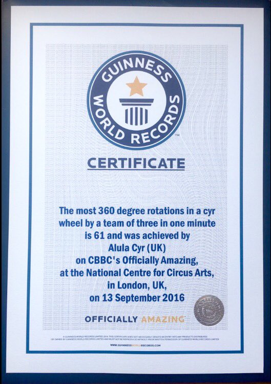 AlulaCyr's tweet photo. 🏆Yes yes! We smashed the record and beat the record for one person in a wheel at the same time! 🌀🌟🌍😝 #GWR2016 #OfficiallyAmazing @CBBC https://t.co/zEpwIXIjQQ