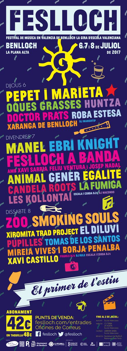 escolatv's tweet photo. El Feslloch 2017 publica el seu cartell per dies @escolatv #LaGira2017 #MúsicaEnValencià https://t.co/dc1yhgVzlu https://t.co/pBJdxztaUu