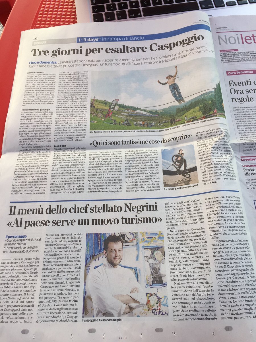 RiccardoRoversi's tweet photo. il mio pezzo sul @caspoggio3days che inizia domani! Con anche il grande #chef @ale_aimo  #Valmalenco #Valtellina #Caspoggio @laprovinciadiso https://t.co/OEERingIZ5