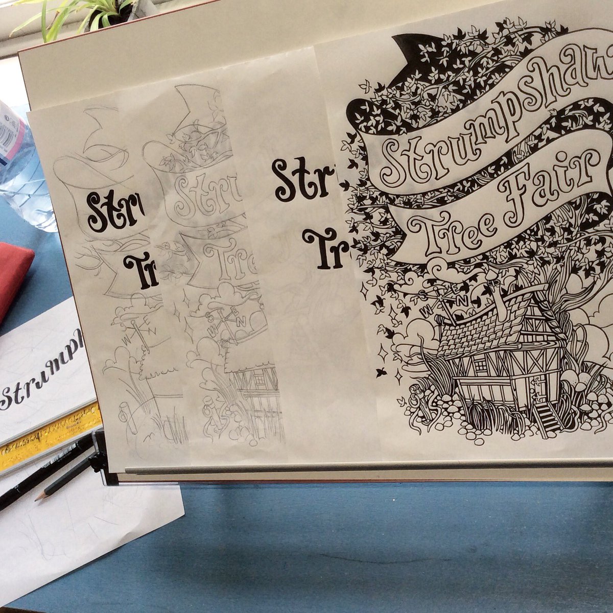 genealityart's tweet photo. #Tshirt design progress in the studio... waay too much detail! @strumpshawfair #simplify #illustration #treefair #Norwich https://t.co/ZV23Sx4vAD