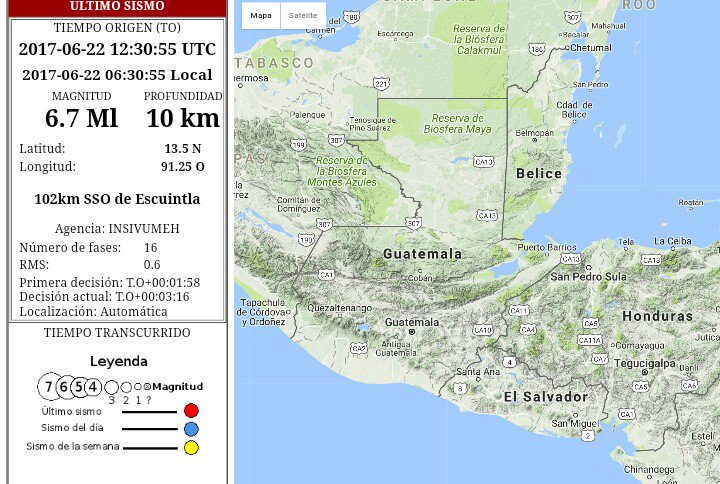 ConredGuatemala's tweet photo. PRELIMINAR Se registra sismo de 6.7 escala Richter, con epicentro a 10 kilómetros Sur-SutOeste de Escuintla, se monitorea si existen daños. https://t.co/4ReNdai9lj