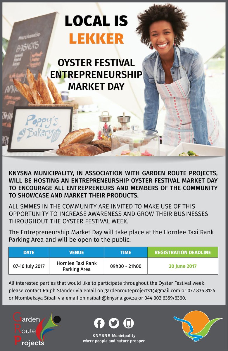 KnysnaMuni's tweet photo. Knysna @oysterfestival invites all Entrepreneurs to participate. https://t.co/bOr8ytdTAR