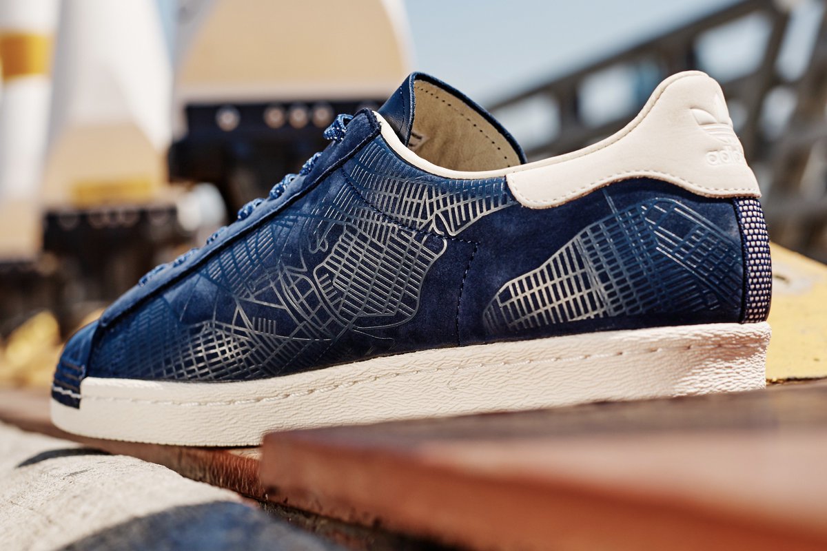 adidasoriginals's tweet photo. Channeling the essence of NYC The Flagship Exclusive #SUPERSTAR features the iconic map of all five boroughs. Releasing June 30th. https://t.co/THh6rNkDsO