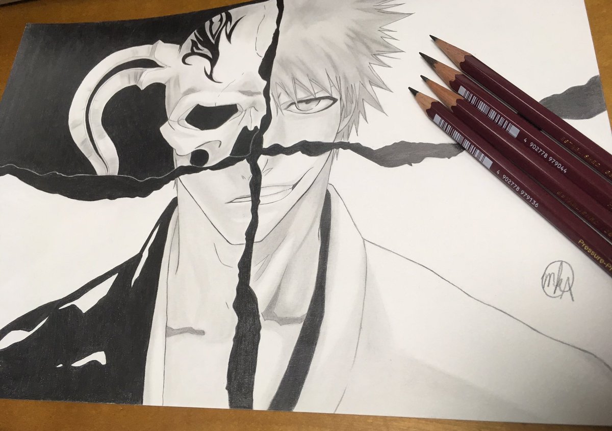 モカ Twitterissa Bleach巻頭カラーのイラストを模写しました 初めての鉛筆画楽しかった ｰ Bleach 模写 鉛筆