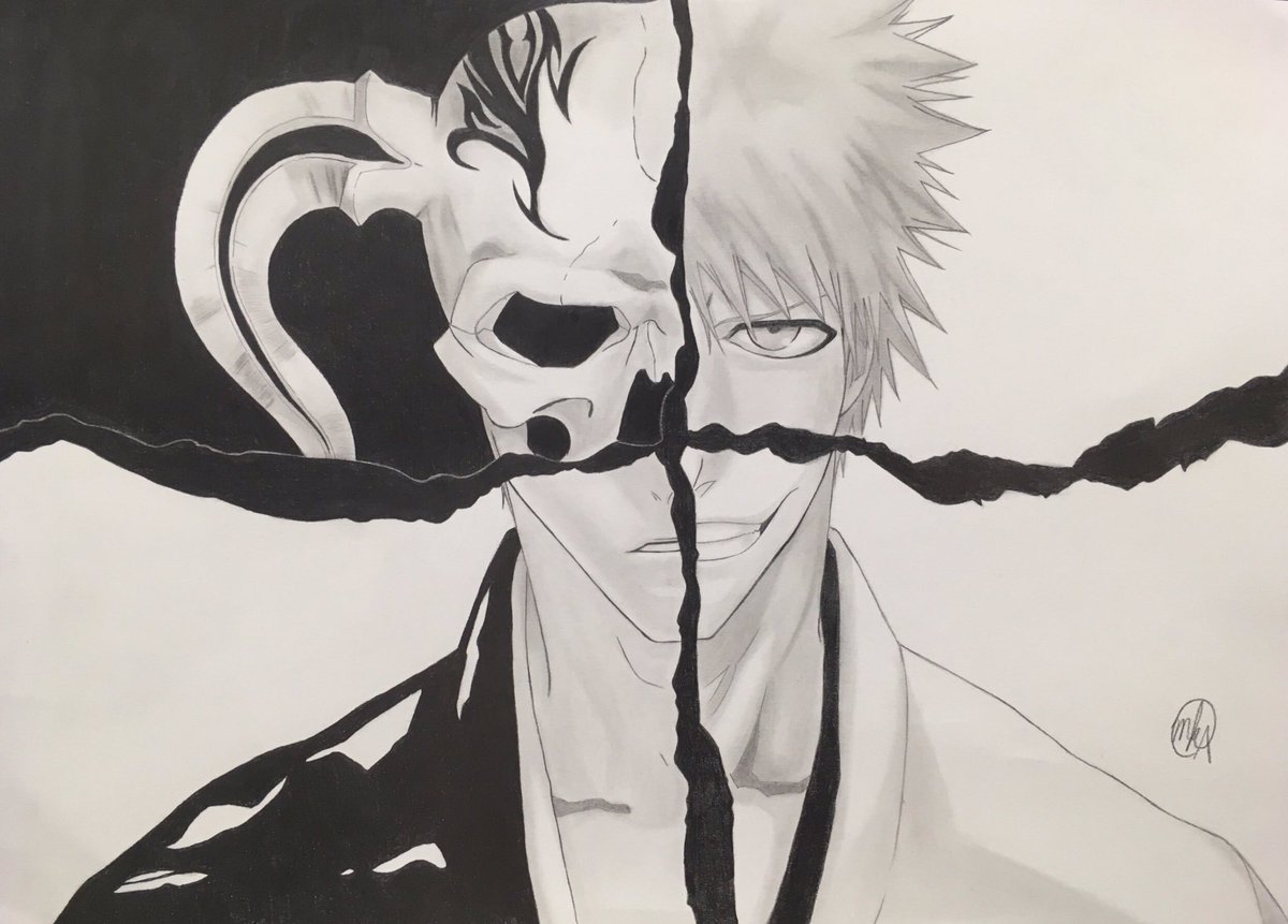 モカ Twitterissa Bleach巻頭カラーのイラストを模写しました 初めての鉛筆画楽しかった ｰ Bleach 模写 鉛筆