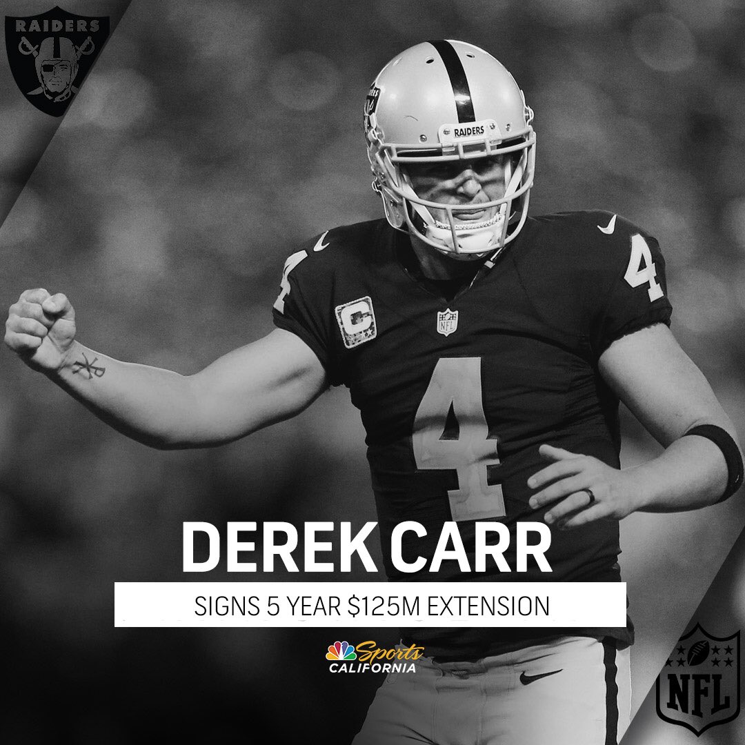 NBCSRaiders's tweet photo. .@derekcarrqb is now the highest-paid player in NFL History. 💰 https://t.co/c168UF4LyC