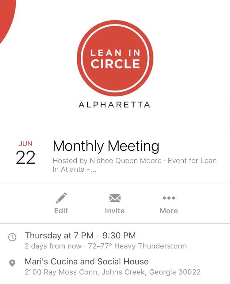 Born_Queen's tweet photo. @LeanInOrg @LeanInWomenVets The Atlanta Chapter Alpharetta Circle will be having their monthly meeting tonight! https://t.co/QJhwmZT0nH