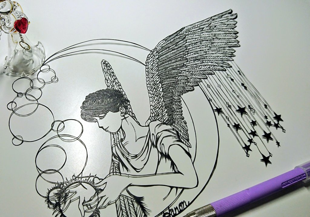 Hanon はのん 切り絵ヒーラー 10 16 濃黒切り絵展 10 30 Zenya Art على تويتر 天使切り絵2 最終回 課題は山積してますが ほぼイメージ通りの完成です 皆様への感謝と 幸せを願って ლ 切り絵 天使切り絵
