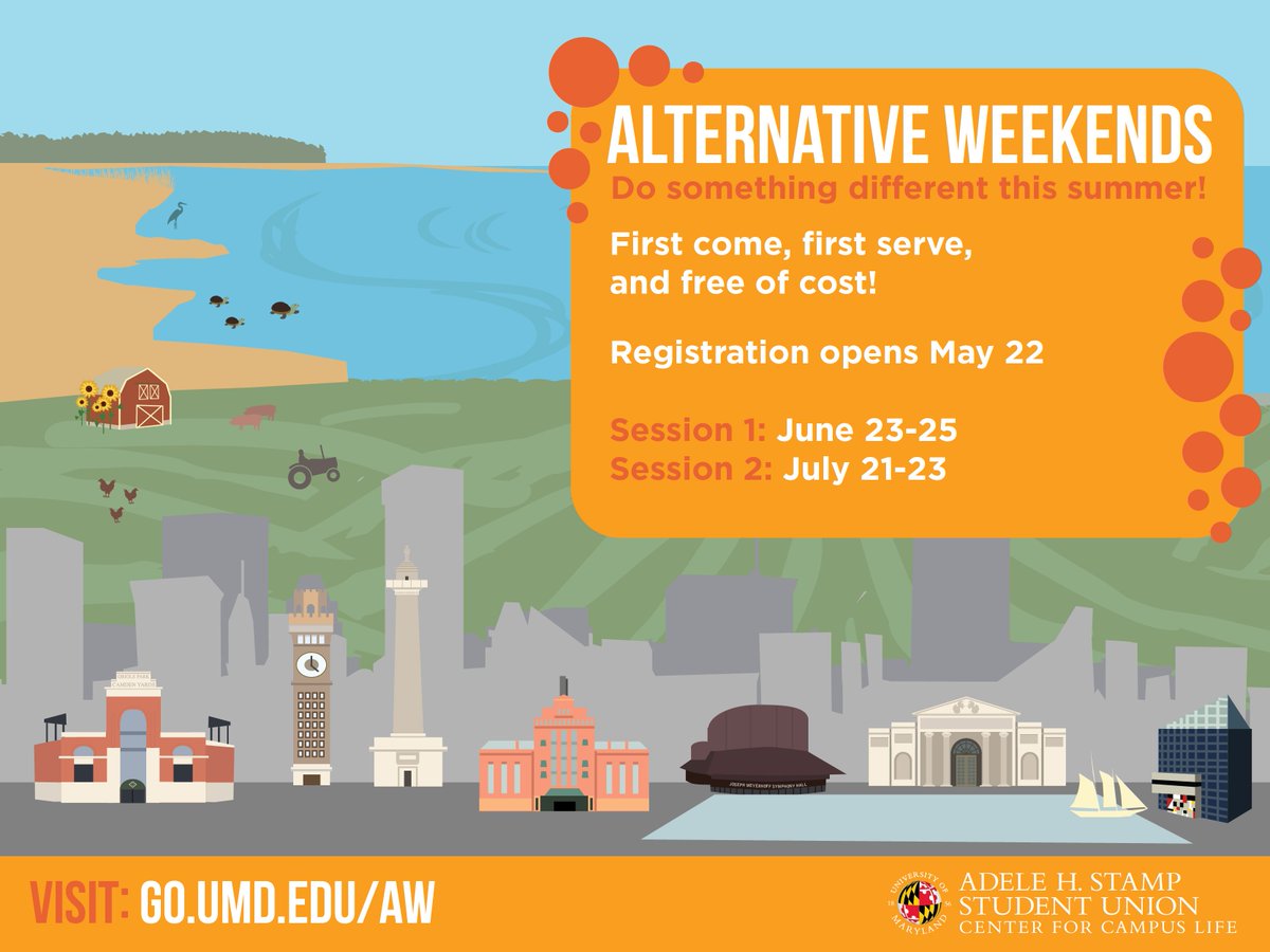 thestampumd's tweet photo. The first @UMDAB #AlternativeWeekend of the summer is THIS weekend! Learn more and sign up at https://t.co/PEtdcajyhm https://t.co/C3TXszchR0
