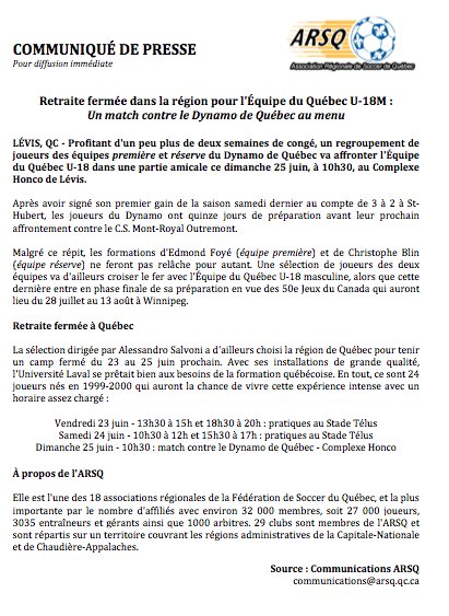 L'Équipe U-18M a choisi Québec pour tenir un camp en préparation pour les Jeux du Canada. Au menu, match vs une sélection de @dynamoquebec.