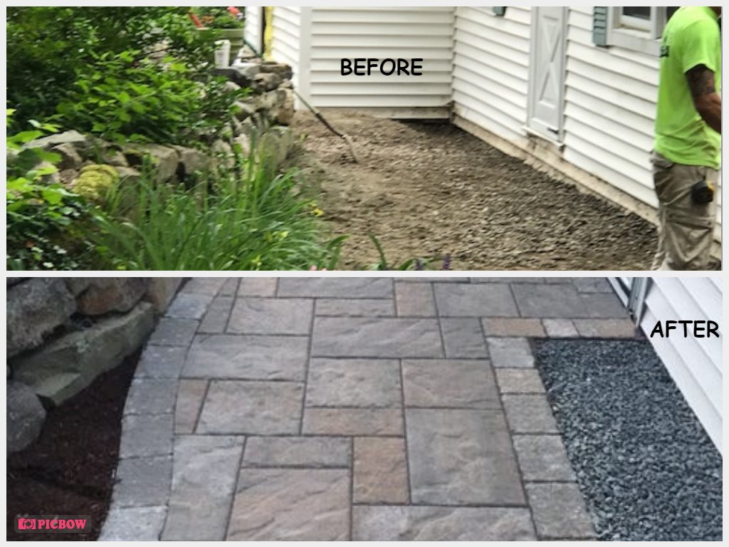 Patio and walkway complete using Techo-bloc blu 60 'Oceana', and Hera 'Oceana'. #techobloc #happycustomer