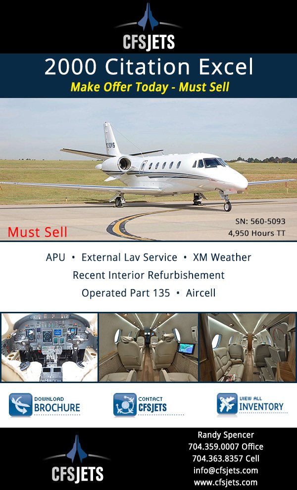FindAircraft's tweet image. 2000 Cessna Citation Excel - Must Sell!  Make an Offer!
findaircraft.com/featured/cfsje…
#AircraftForSale #CessnaCitationExcel #PreOwnedAircraft