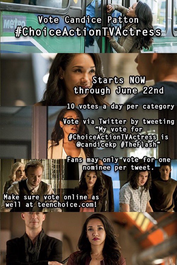 myrcellasear's tweet photo. Once more for the cheap seats. @candicekp for #ChoiceActionTVActress til 9pm pacific. #TeenChoice @CW_TheFlash https://t.co/2AemyMneOP