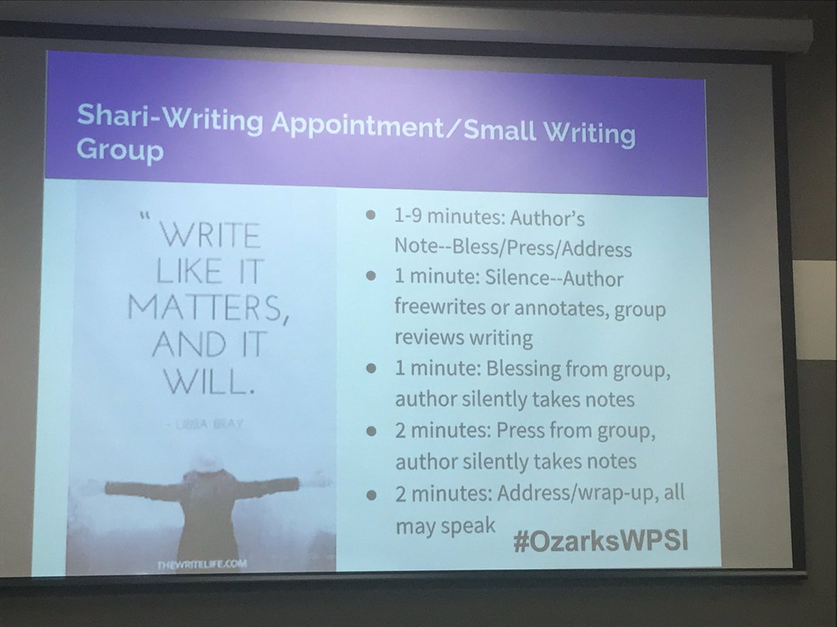 TeachLikeAGirl's tweet photo. Back in the groove with #OzarksWPSI ... reminder of how we ask for and give feedback for writing #feedbackprotocol https://t.co/3WSadLRAJf