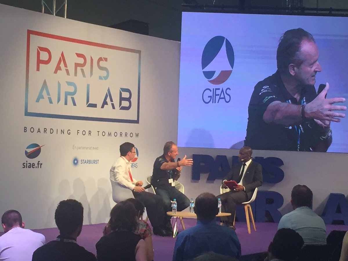 starburstaero's tweet photo. Let's imagine a future zero-fuel with @andreborschberg of the @solarimpulse and Stephane Cueille from @SAFRAN @ParisAirLab https://t.co/v8fMZaUea8