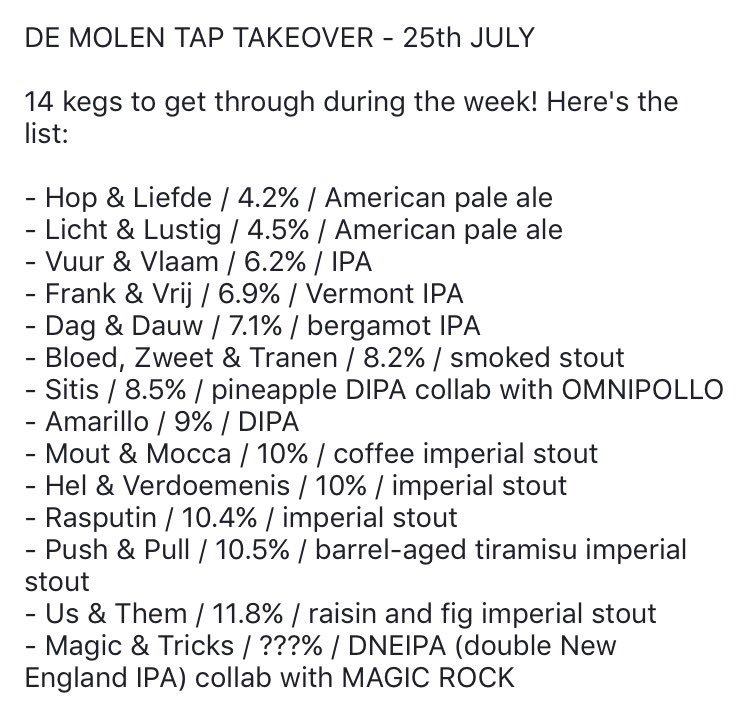 RobertosDigbeth's tweet photo. Birmingham beer week FB event is now live! Here's a peak at our De Molen TTO list too 😜 https://t.co/a0avjmlWXi https://t.co/BPPVJqiwL6