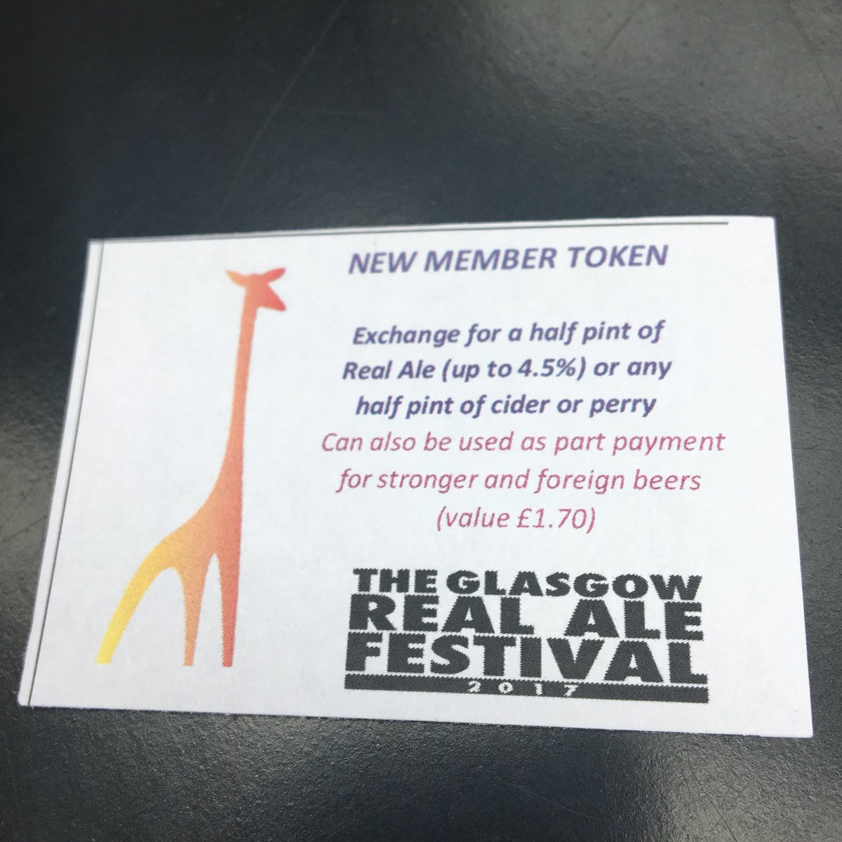 The <a href="/GlasRealAleFest/">Glasgow Real Ale Festival</a> is OPEN! Come and find Sue at the front desk to join <a href="/CAMRA_Official/">CAMRA</a> and receive four of these beauties 🍺🍺🍺🍺#GRAF2017