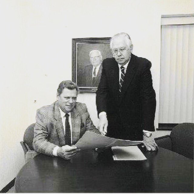 InsureWiedemann's tweet image. #TBT to a picture of our second generation Wiedemann brothers, John W. and Don Wiedemann with their father’s portrait in the background! 👍🏻