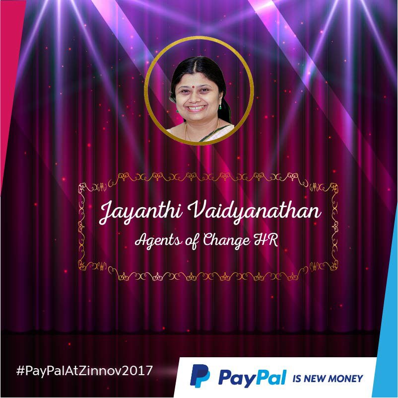 PayPalIN's tweet photo. Our fabulous run at #ZinnovConfluence continues as @v_jayanthi wins the 'Agents of Change HR' award! #PayPalAtZinnov2017 https://t.co/lNGObx5RUa