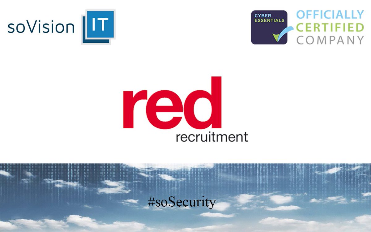 soVisionIT's tweet photo. soVision IT is pleased to congratulate @RedRecruitment1 for achieving the @CyberEssentials #Certification!

#soSecurity #CyberSecurity https://t.co/40LnBz1Rh7