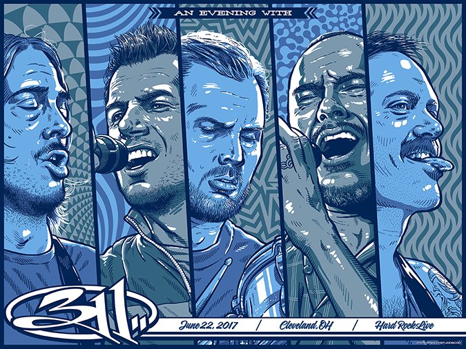 311's tweet photo. 311 summer tour tonight! CLEVELAND poster at merch booth. Signed & numbered. 113 avail, 25 foils, 11 signed by 311 & put in the poster pile! https://t.co/j3s7CvlDO5
