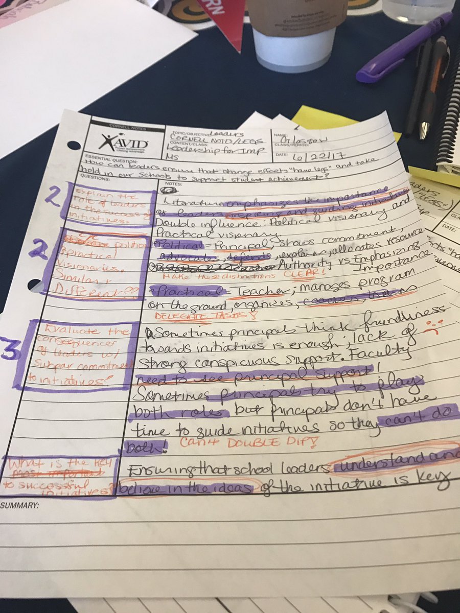 Practicing Cornell notes in our leadership strand #AVIDSI17
