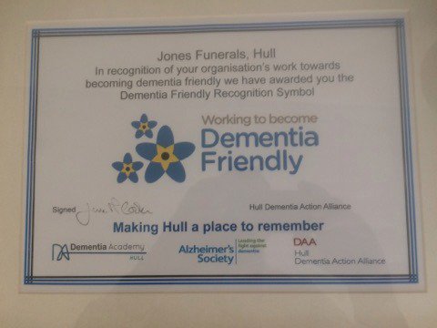 Jonesfunerals1's tweet photo. We are proud to say Jones Funeral Directors are registered as Dementia Friendly , making Hull a place to remember https://t.co/A7SBdeRyjl