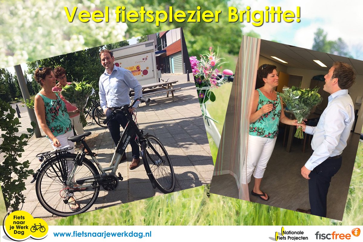 FNJWD's tweet photo. Hoofdprijswinnares Brigitte Ras is afgelopen dinsdag blij gemaakt met haar fiets naar keuze! Veel plezier ermee! #NFNJWD #FNJWD https://t.co/0gUapSd9wr